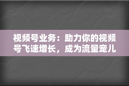 视频号业务：助力你的视频号飞速增长，成为流量宠儿