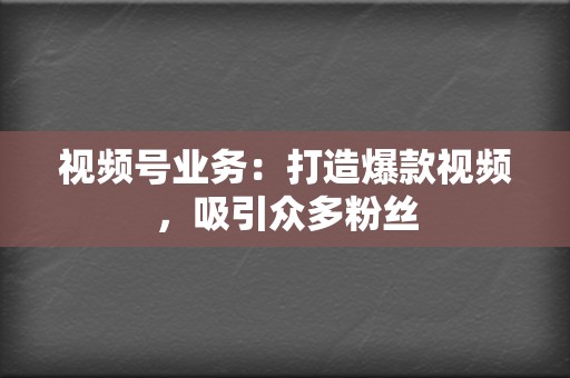 视频号业务：打造爆款视频，吸引众多粉丝