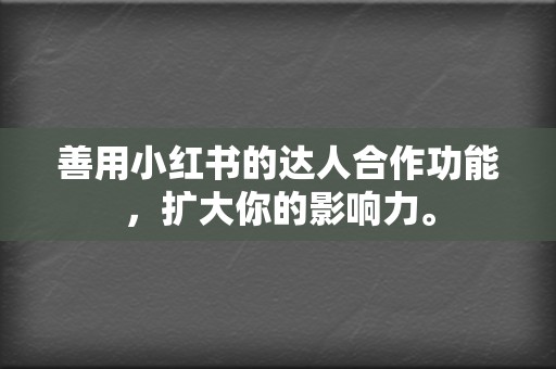 善用小红书的达人合作功能，扩大你的影响力。