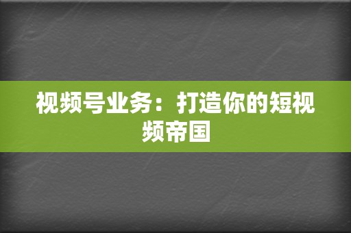 视频号业务：打造你的短视频帝国