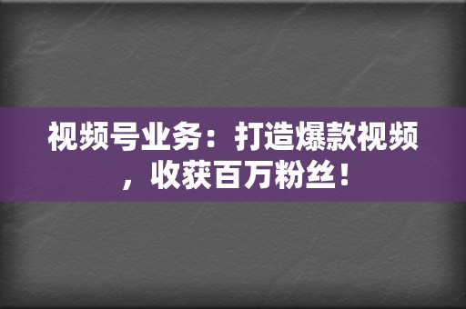 视频号业务：打造爆款视频，收获百万粉丝！