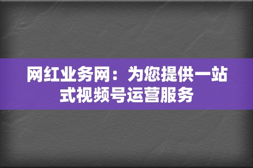 网红业务网：为您提供一站式视频号运营服务