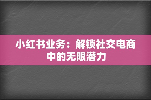 小红书业务：解锁社交电商中的无限潜力