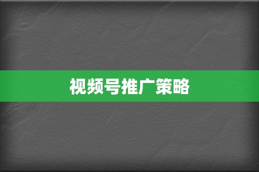 视频号推广策略