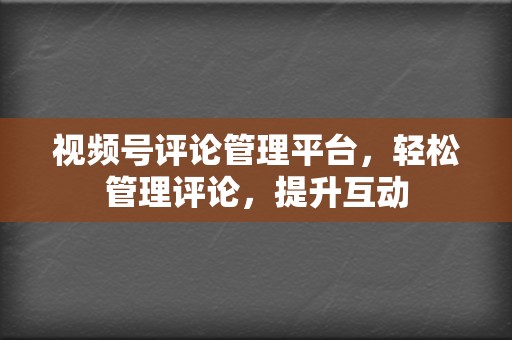 视频号评论管理平台，轻松管理评论，提升互动