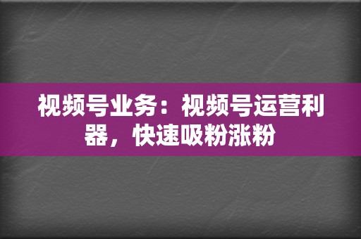 视频号业务：视频号运营利器，快速吸粉涨粉