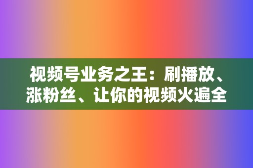 视频号业务之王：刷播放、涨粉丝、让你的视频火遍全网  第2张