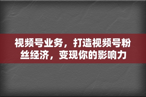 视频号业务，打造视频号粉丝经济，变现你的影响力