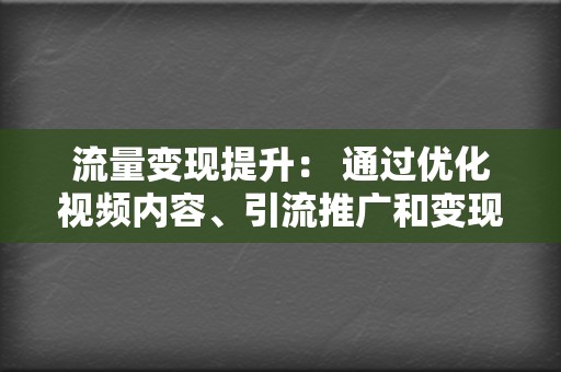 流量变现提升： 通过优化视频内容、引流推广和变现策略，帮助您提升流量变现效率。  第2张