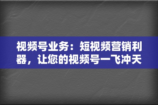 视频号业务：短视频营销利器，让您的视频号一飞冲天！