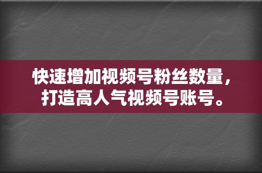 快速增加视频号粉丝数量，打造高人气视频号账号。