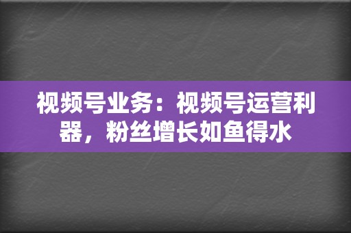 视频号业务：视频号运营利器，粉丝增长如鱼得水