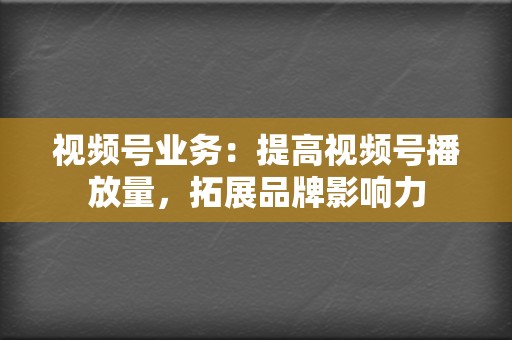 视频号业务：提高视频号播放量，拓展品牌影响力