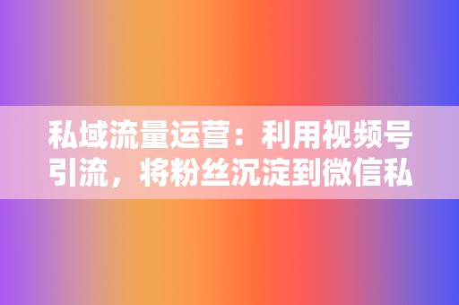 私域流量运营：利用视频号引流，将粉丝沉淀到微信私域流量池，实现精准营销。  第2张