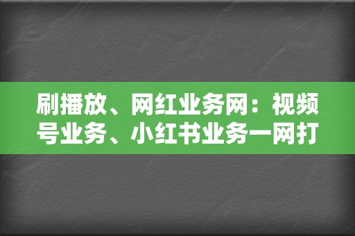 刷播放、网红业务网：视频号业务、小红书业务一网打尽，流量变现轻松搞定