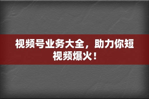 视频号业务大全，助力你短视频爆火！