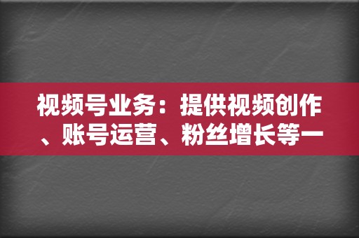 视频号业务：提供视频创作、账号运营、粉丝增长等一站式服务，帮你快速打造视频号矩阵，扩大视频影响力。  第2张