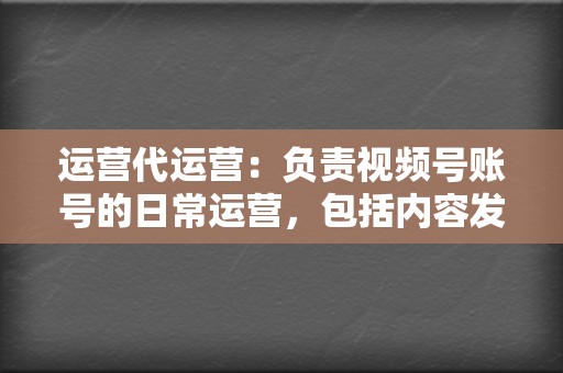 运营代运营：负责视频号账号的日常运营，包括内容发布、评论互动、活动开展等。  第2张