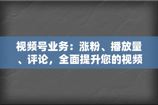 视频号业务：涨粉、播放量、评论，全面提升您的视频号影响力