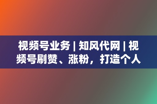 视频号业务 | 知风代网 | 视频号刷赞、涨粉，打造个人IP