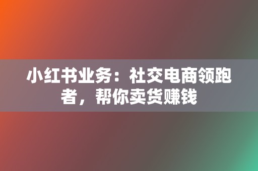 小红书业务：社交电商领跑者，帮你卖货赚钱