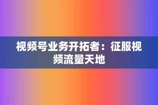 视频号业务开拓者：征服视频流量天地  第2张