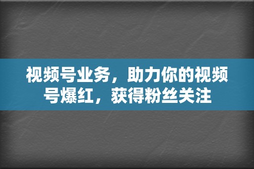 视频号业务，助力你的视频号爆红，获得粉丝关注