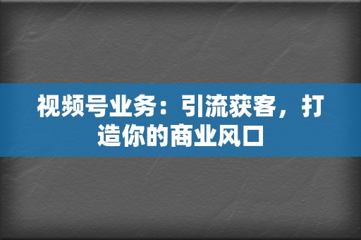 视频号业务：引流获客，打造你的商业风口