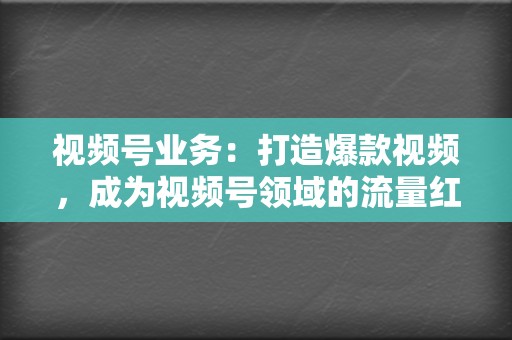 视频号业务：打造爆款视频，成为视频号领域的流量红人