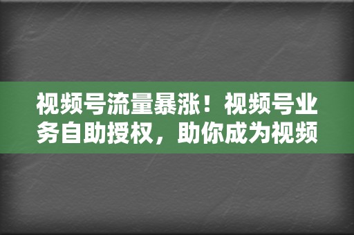 视频号流量暴涨！视频号业务自助授权，助你成为视频达人