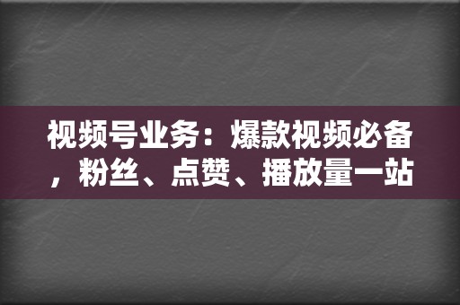 视频号业务：爆款视频必备，粉丝、点赞、播放量一站式解决