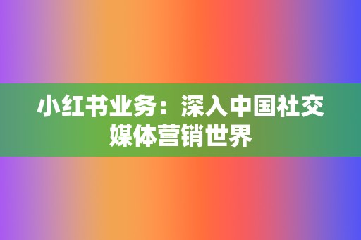 小红书业务：深入中国社交媒体营销世界