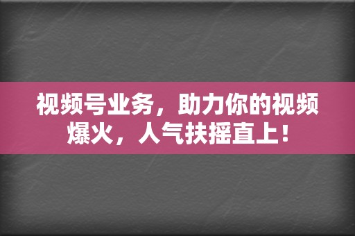 视频号业务，助力你的视频爆火，人气扶摇直上！