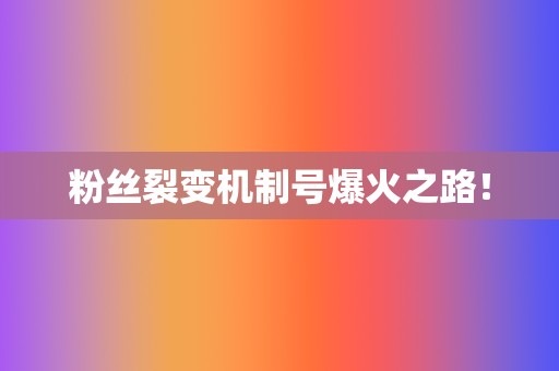 粉丝裂变机制号爆火之路！