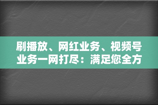 刷播放、网红业务、视频号业务一网打尽：满足您全方位需求的业务平台