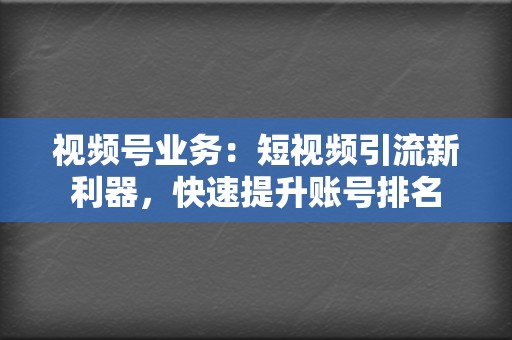 视频号业务：短视频引流新利器，快速提升账号排名