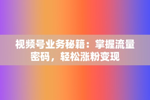 视频号业务秘籍：掌握流量密码，轻松涨粉变现  第2张