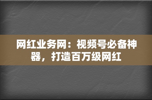 网红业务网：视频号必备神器，打造百万级网红